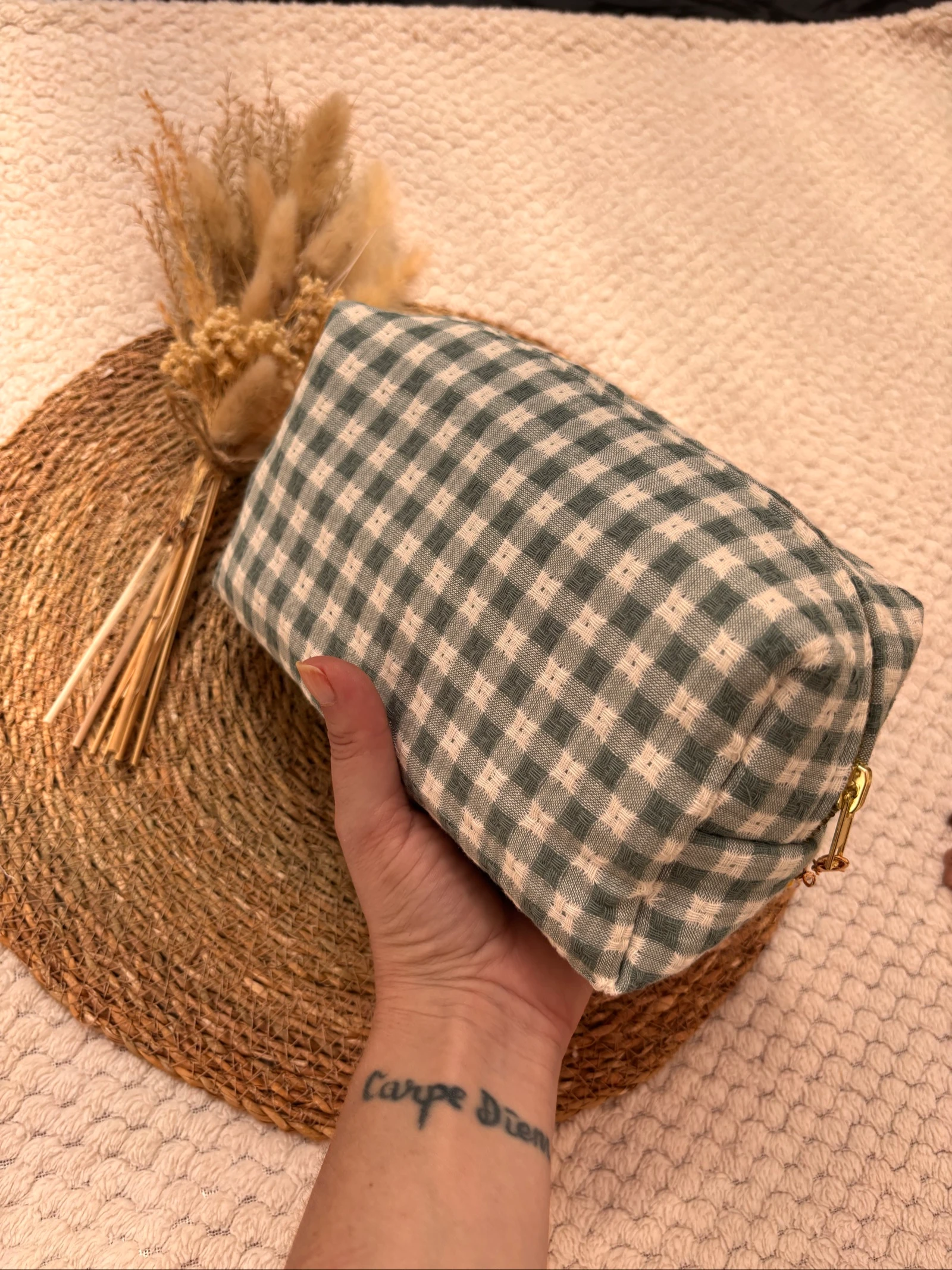 Trousse de toilette L Vert sauge fait main  – photo 3